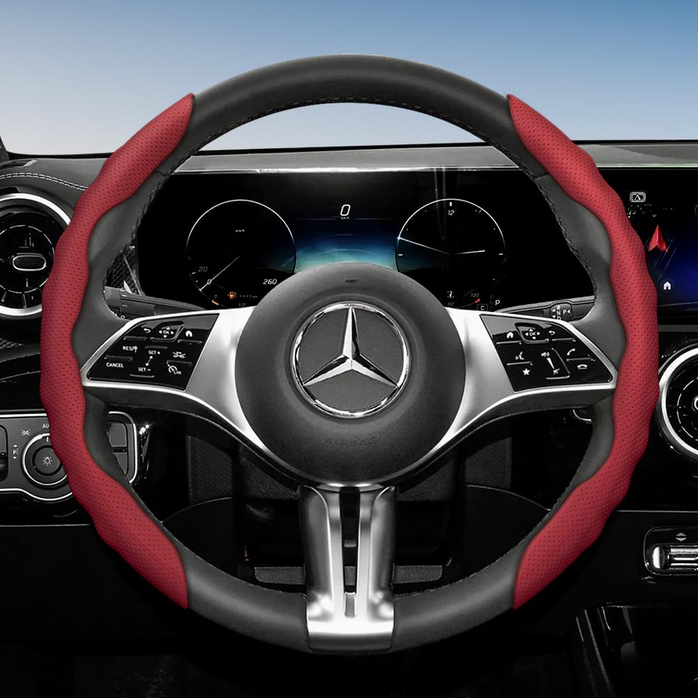 Steering Wheel Cover for Mercedes-Benz, Wave-Shaped Sporty Design, Breathable Leather, Segmented, Non-Slip, Sweat-Absorbing Protective Case
