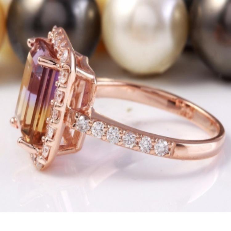 European and American Style Rose Gold Full of Natural Gemstones, Personalized Engagement Ring Jewelry