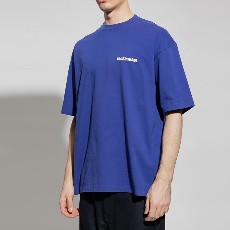 Balenciaga Logo T-Shirt Medium Fit 'Indigo' Men's 612966TLVB34388