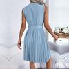 Abito Estivo da Donna Elegante a Vita Alta con Scollo a V Incrociato, Monocolore, Senza Maniche, Allacciatura, Moda, Temperamento, Primavera