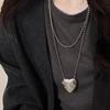 Sliver Color Long Necklace Stereo Heart Shape Clothes Jewelry Mini Bag Pendant  For Women Men Gift