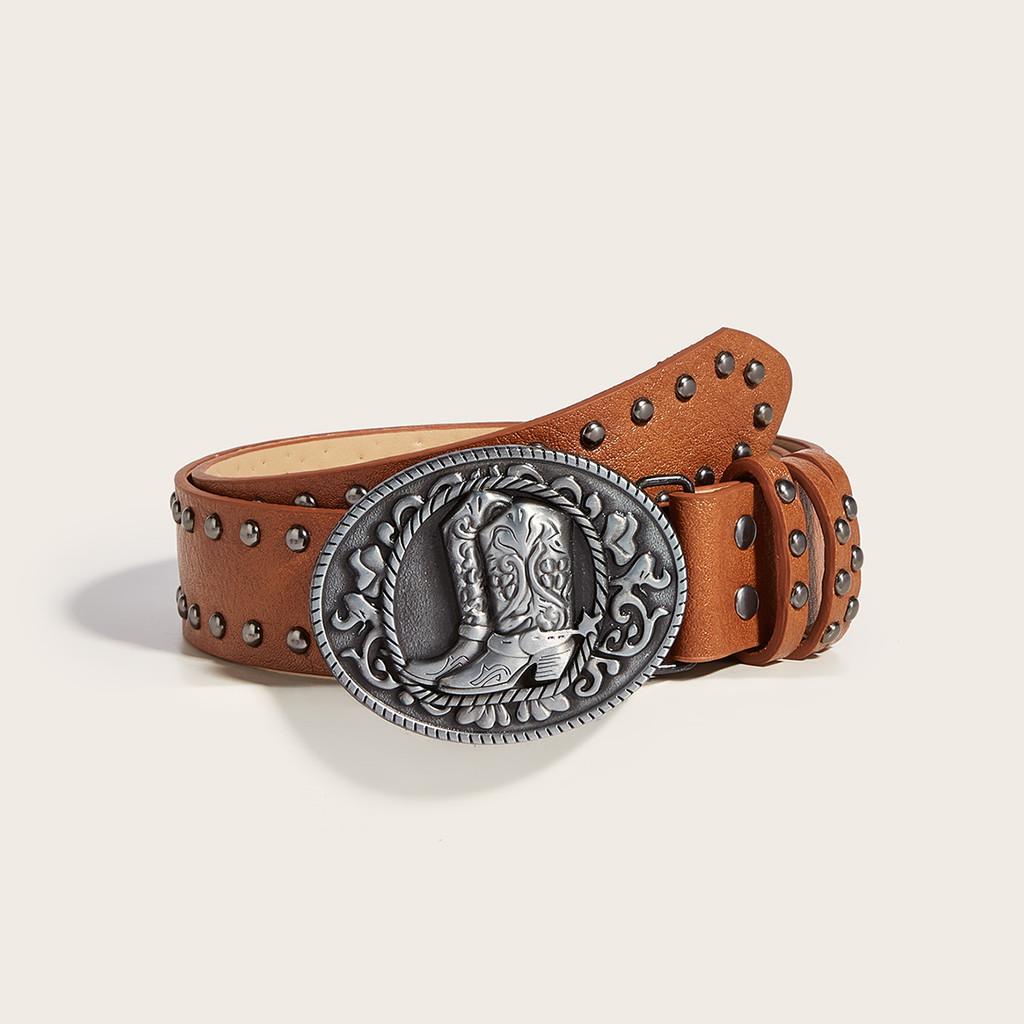 Belt Leather Punk Buckle With High Heel Shoe Design Circular Buckle Decor Rivet