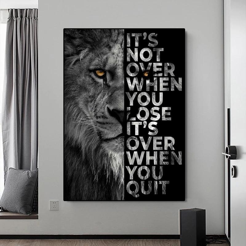 

Черный лев и мотивационный текстовый портфолио, постер и принт, холст, картина, настенное искусство, современный декор комнаты, домашний декор для гостиной