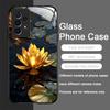 Creative Golden Lotus Flower Pattern Tempered Glass Phone Case for Samsung Galaxy A56 A55 A54 A53 A52 A36 A17 A15 A14 Back Cover