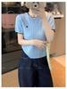 Chic Color Block Crew Neck Short Sleeve Knitted T-Shirt for Women - Preppy Style Summer 2025