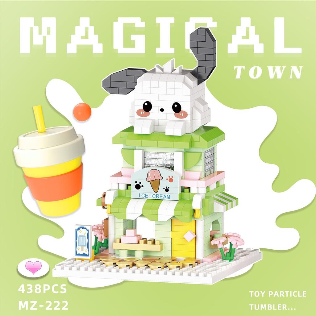 Sanrio Building Blocks Disney Kuromi My Melody Strawberry Bear Pochacco Small Pellet Street Scene Jigsaw Toy Model Gift