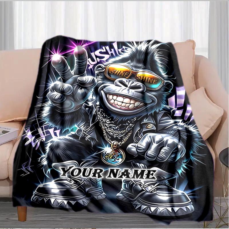 1PC Custom Name Monkey Power Style blanket versatile,all-season throw suitable for the living room,bedroom,camping,travel,and gift