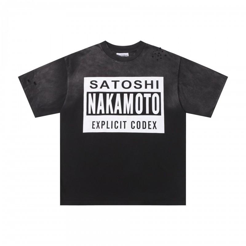 T-shirt Coton Surdimensionné Homme Avec Impression Graphique Satoshi Lavage Vintage Hip Hop Streetwear Manches Courtes