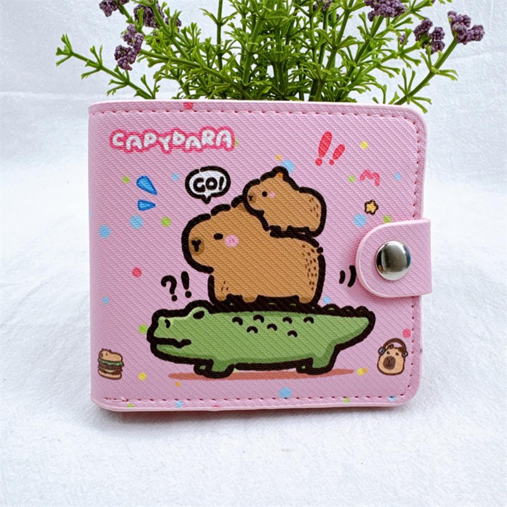 Мультяшный кошелек-капибара, короткий кошелек для денег, складная милая монетница, мини-кошелек из ПУ-кожи, держатель для карт с кнопками
