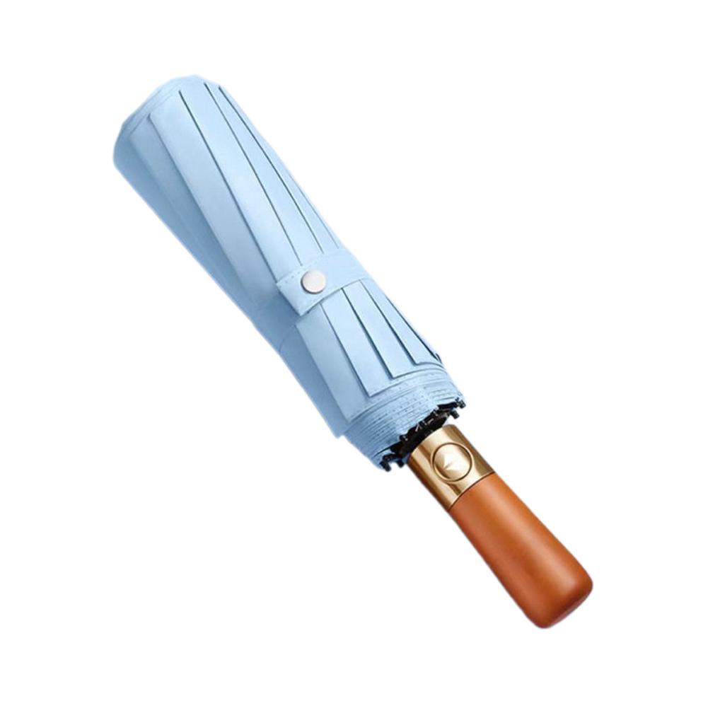 Fully Automatic 144-Rib Premium Light Luxury Wooden Handle Umbrella Black Glue UV-Resistant Windproof Folding Parasol Rain Gear
