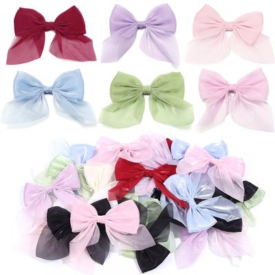 4Pcs Solid Color Chiffon Bow 12x11cm Cute Handmade Ribbon Bowknot for DIY Hairpins Hair Accessories Crafts Clothing Decoration