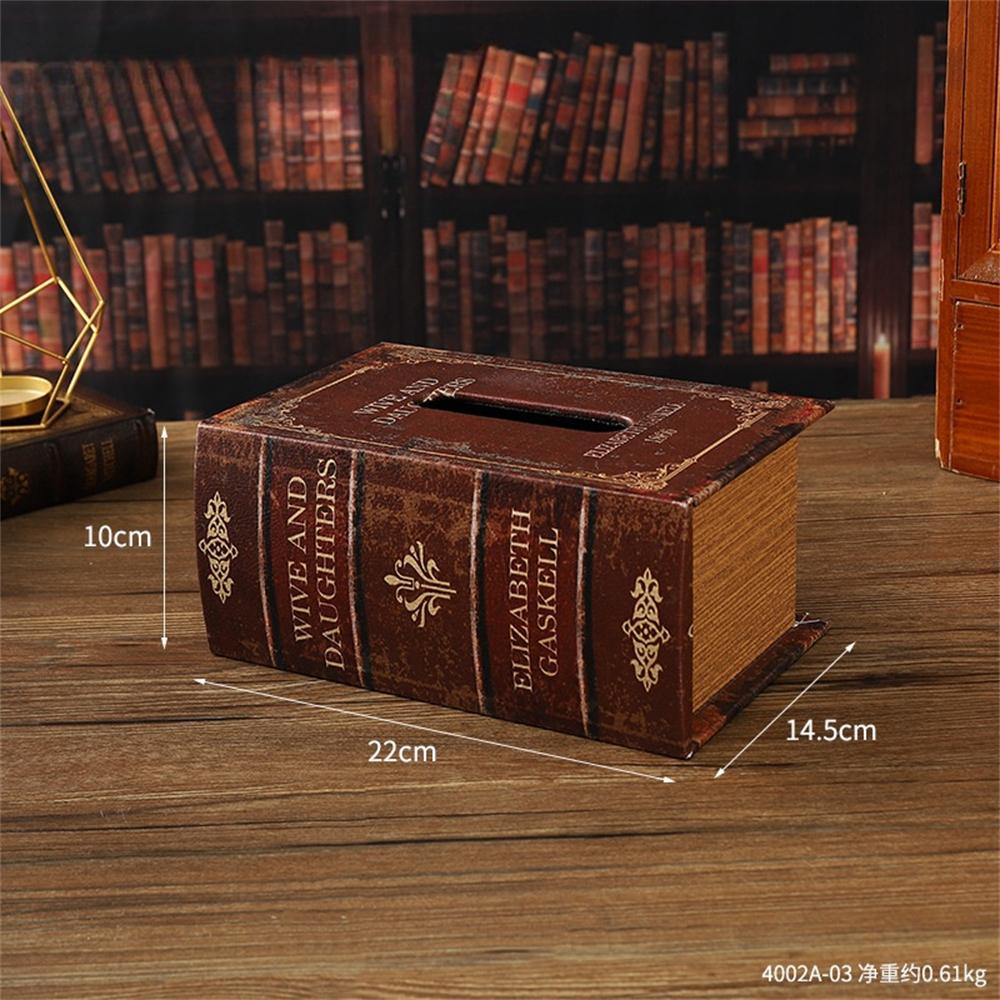 Retro European Simulation Book Tissue Box Wooden Coffee Table Napkin Storage Box Living Room Decoration Leather Tissue Organizer