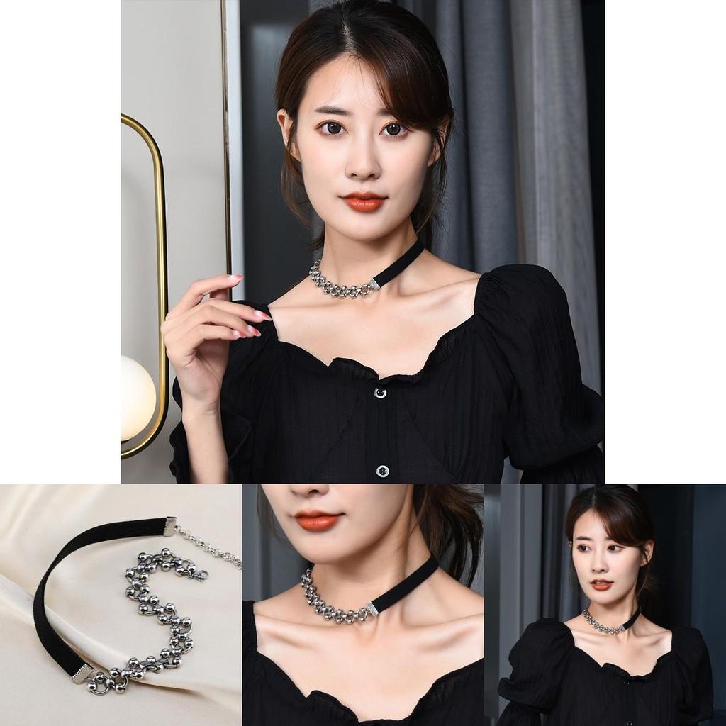 Titanium Modern Black Steel Choker Necklace For Women With Dazzling Crystal Accents And Trendy Shape Wave
