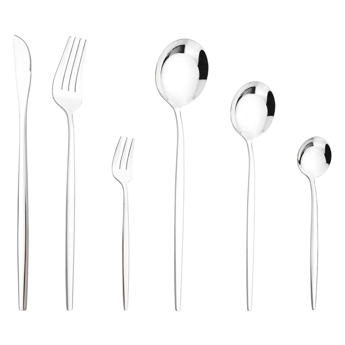 

6 шт., набор столовой посуды из белого золота, высококачественный нож, вилка для торта, кофейная ложка, столовые приборы, столовые приборы из нержавеющей стали, столовые приборы в стиле Western Kiechen, столовое серебро серебряный