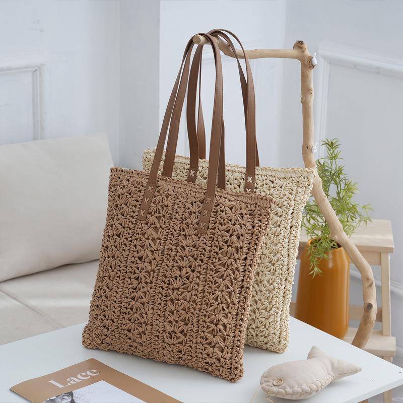 Casual Woven Beach Straw Handbags Luxury Designer Women Shopper Vacation Shoulder Bag Ladies Summer Large Capacity Tote Purse