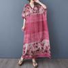 Women's V-neck Retro Long Skirt Cotton Linen Dress