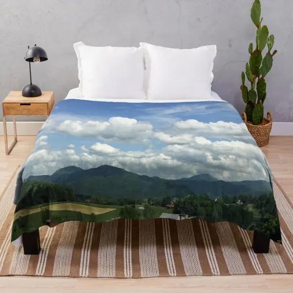 Scenery Flannel Throw Blanket Mountain Cloud Snow Beautiful Landscape Blanket For Boys Girls Gifts King Queen Size Lightweight