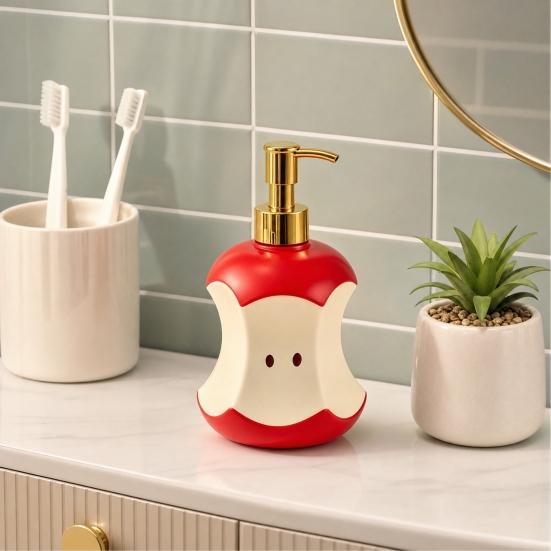 300ML Bitten Fruit Refillable Soap Dispenser, Liquid Hand Soap Shower Gel Container, Empty Pump Lotion Bottle for Bathroom Kitchen