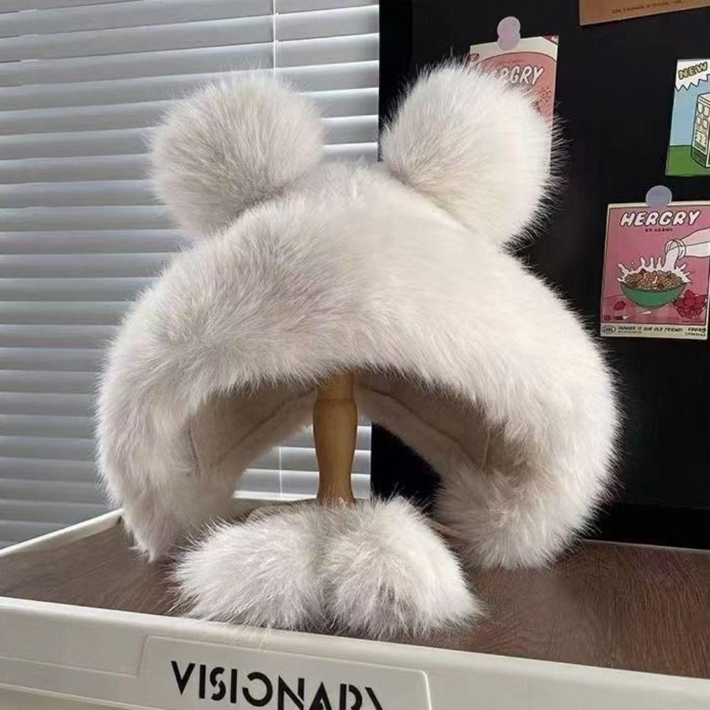 Wool Ear Protection Hat Warm Fluffy Bucket Hat Cute Winter Plush Hat  Women