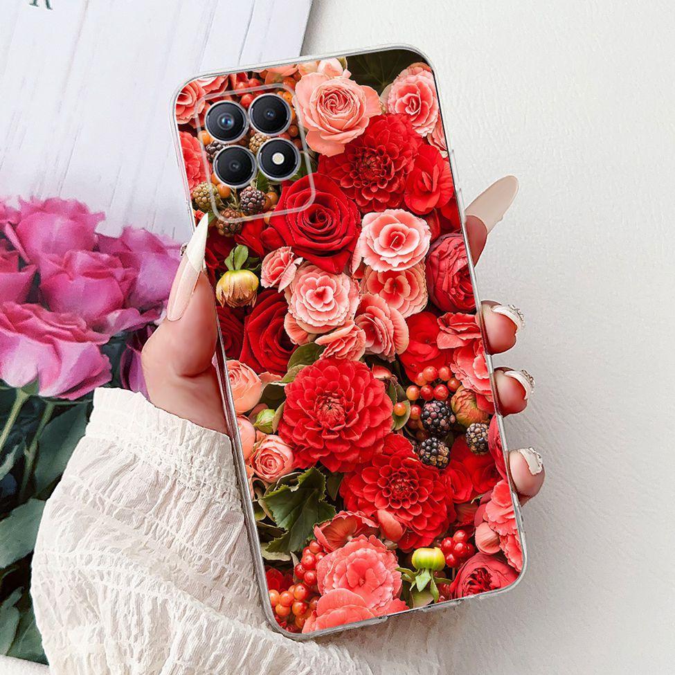 Clear Cover For Realme 8i Case RMX3151 Luxury Butterfly Love Flowers Cool Painted Phone Case For Realme Narzo 50 RMX3286 Cover