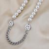 Titanium Double Steel Smiley Face Pearl Necklace Unisex Trendy Jewelry For Fall Winter Wear