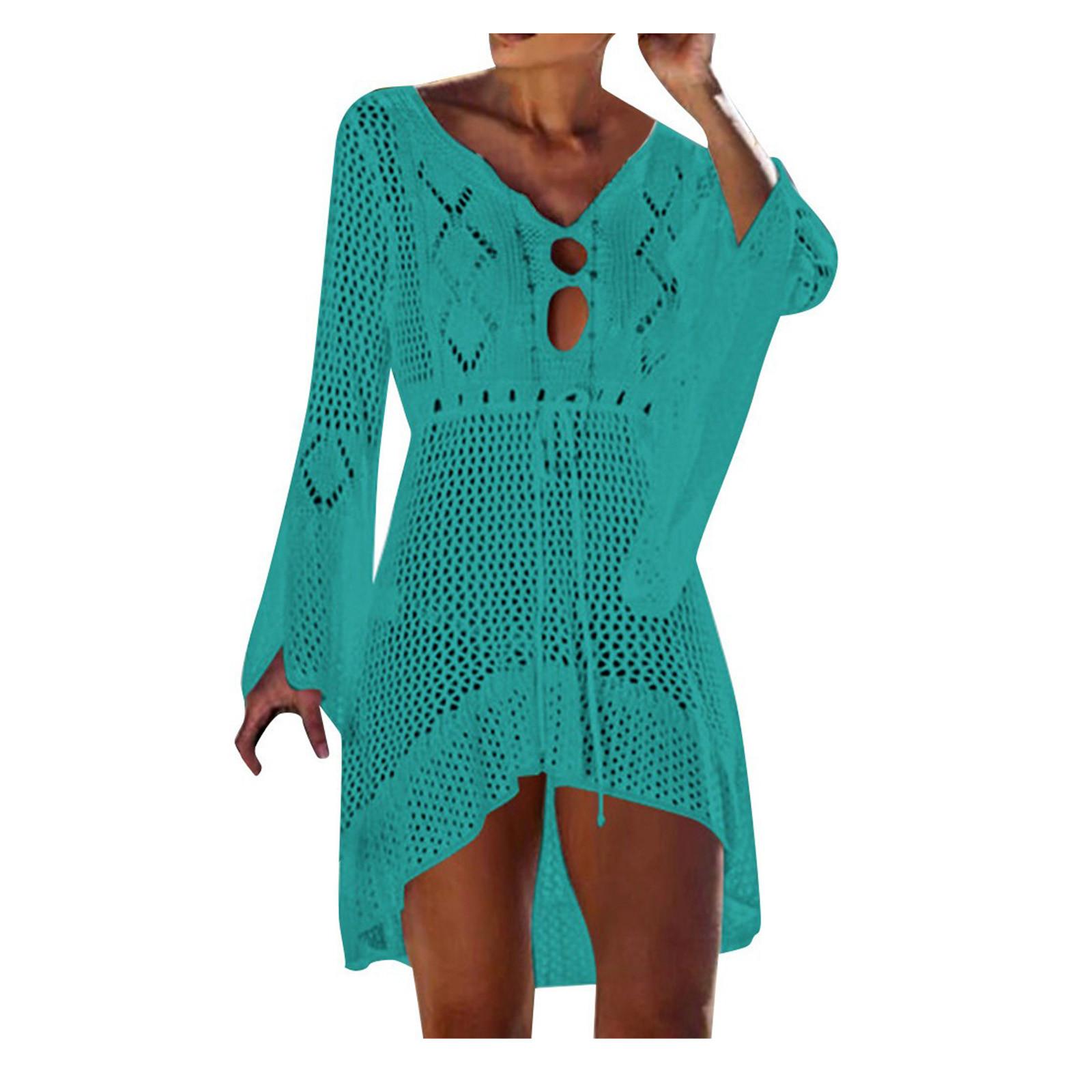 Hollow Knit Bell Sleeve Beach Cover Up Crochet Swimwear Bikini Sheer Sun Protection Lightweight Cardigan One size