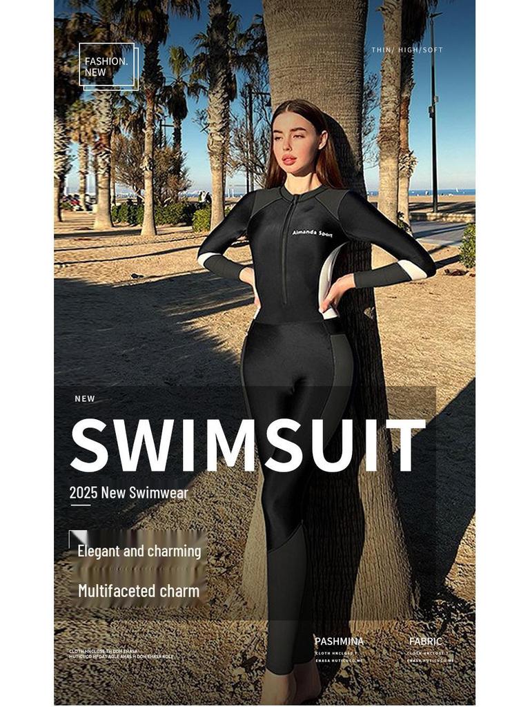 2024 Two-Color Women's Slimming High-Waist One-Piece Surf & Dive Swimsuit