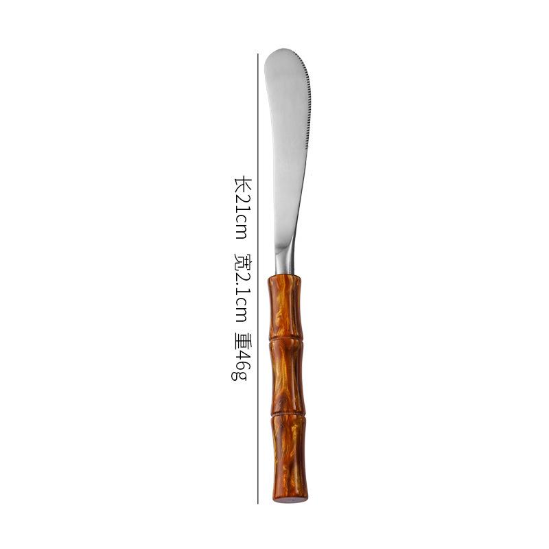 Bamboo Handle Stainless Steel Cutlery Set: Steak Knife, Fork & Dessert Spoon in Gift Box.