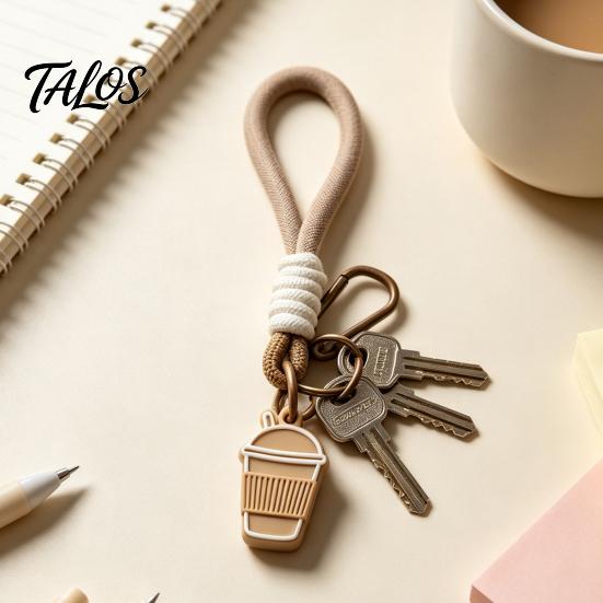 Miniature Cup Keychain Pendant Milk Tea Pendant, 3D Printed with Decorative Bag Braided Lanyard, Backpack Charm Accessory Hanging Key Chain