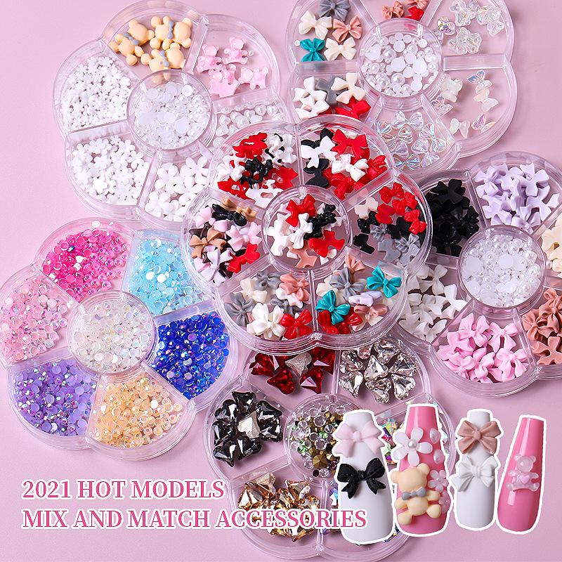 Christmas Velvet Red White Resin Bow New Year'S Nail Art Jewelry Mixed Set Accessories