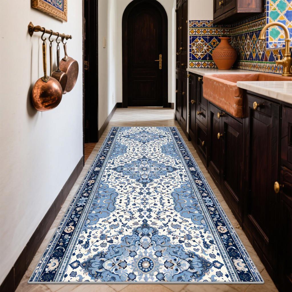 Boho Retro Long Runner Carpets Home Decoration Kitchen Entryway Non-slip Rug Bedroom Living Room Corridor Floor Mat Easy Clean