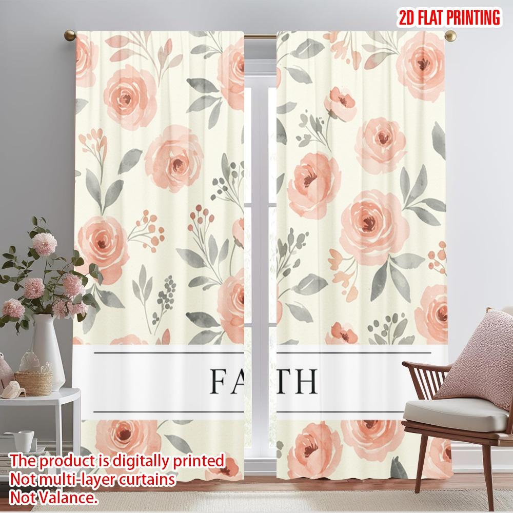 

2pcs 2D flat printing Scene Curtains Floral Watercolor Faith Rose Fabric Without Electricity Holiday Decorations Use for All 52.50×116.00 CM 2pcs
