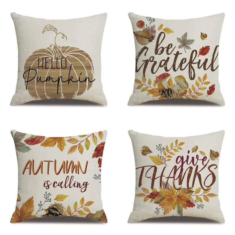 Thanksgiving Linen Pillow Case Autumn Pumpkin Print Supply Pillow Cushion Cover Premium Durable Quality Useful