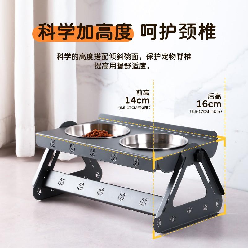 Adjustable Stainless Steel Pet Food Bowl Stand Cats Dogs Double Elevated Feeder Anti-Tip Design