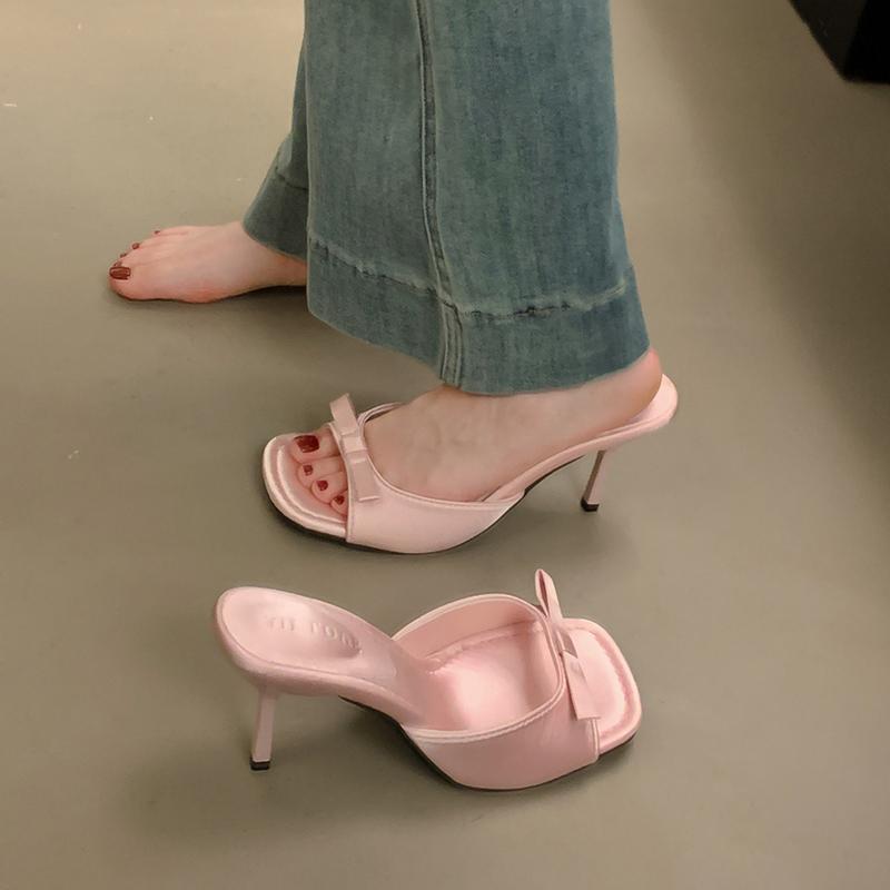 Designer High Heel Women Slippers Fashion Butterfly-knot Slides Ladies Outdoor Dress Sandal Summer Women's Shoes