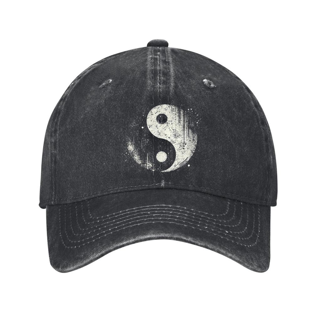 Yin Yang Distressed Baseball Cap Cotton Washed Adjustable Dad Hat for Outdoor Casual Sun Protection