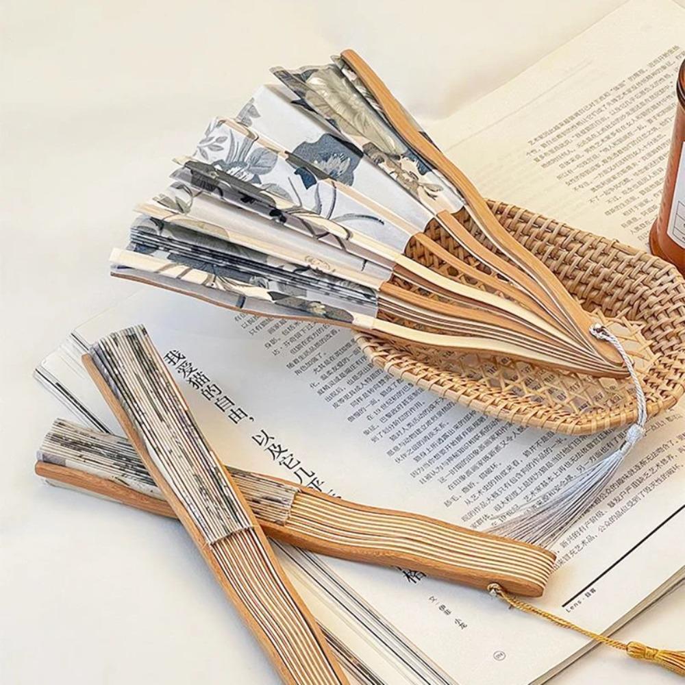 Elegant Silk Folding Fan High Quality Hand Fold Fan Hand Fan Craft Tassel Folding Fan  Living Room