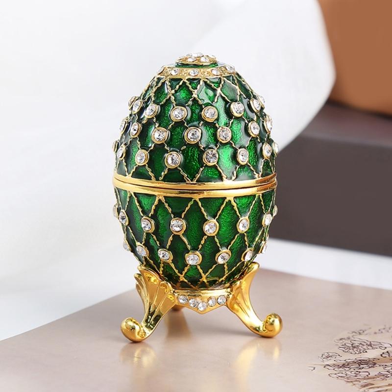 Ornament Elegant Ouă de Paște din Email Cutie de Bijuterii Handmade cu Cristale și Bijuterii cu Capac cu Balamale Accesorii pentru Decorarea Casei
