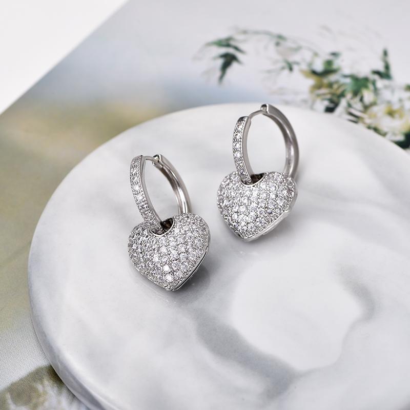 Luxury Romantic Love Heart Hoop Earrings For Women Zincon Crystal Geometric Gold Color Elegant Wedding Bride Earrings Jewelry