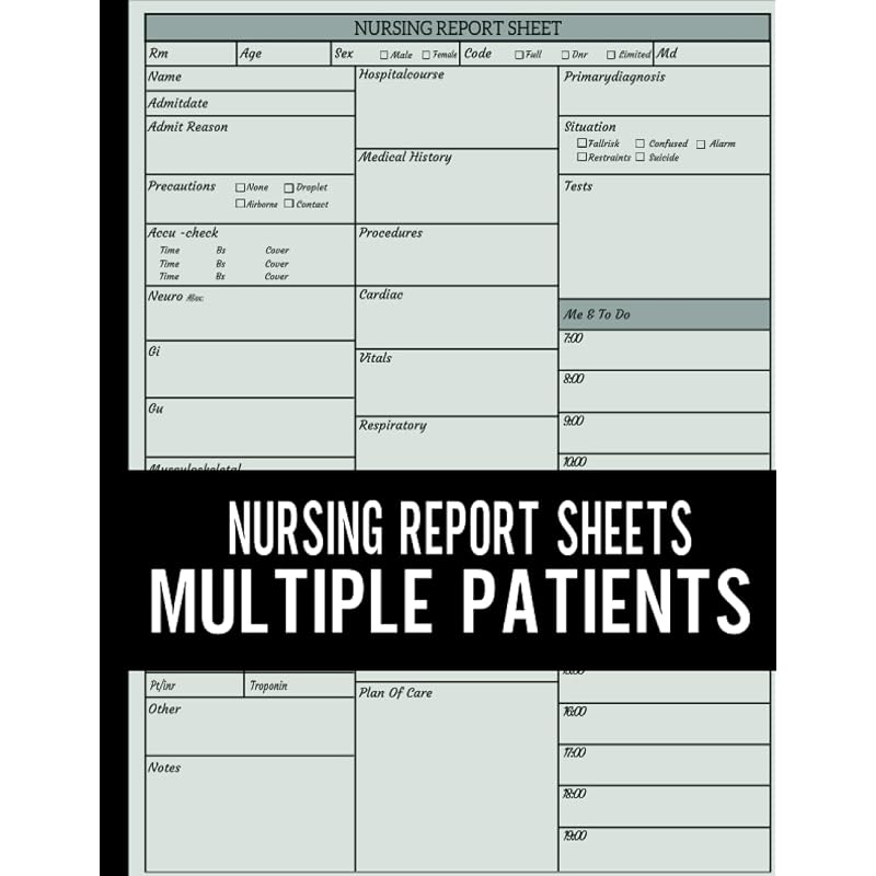 Nursing Report Sheets Multiple Patients: Effortlessly Organize Your Nursing Records - Brain Recording Sheets for 4 Patients, Pediatrics, and More -