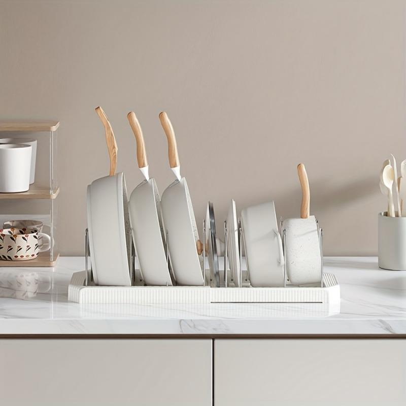 Rozszerzalny organizer na garnki do szafek kuchennych, wielofunkcyjny, regulowany rozdzielacz, patelnie, uchwyt na patelnię, półka na miskę