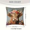 1Pc Boho Cow Floral Decor Pillow Cover - 18"X18" Polyester, Highland Cow With Vibrant Flower Crown Design, Zip Closure, Hand Was