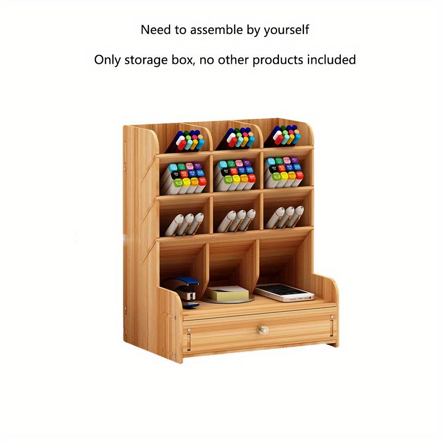 1pc A/B/C/D style Wooden Desk Organiser DIY pen container, Multiple grids Large Capacity Stationery Storage Pen Holder for Home,Office,School.