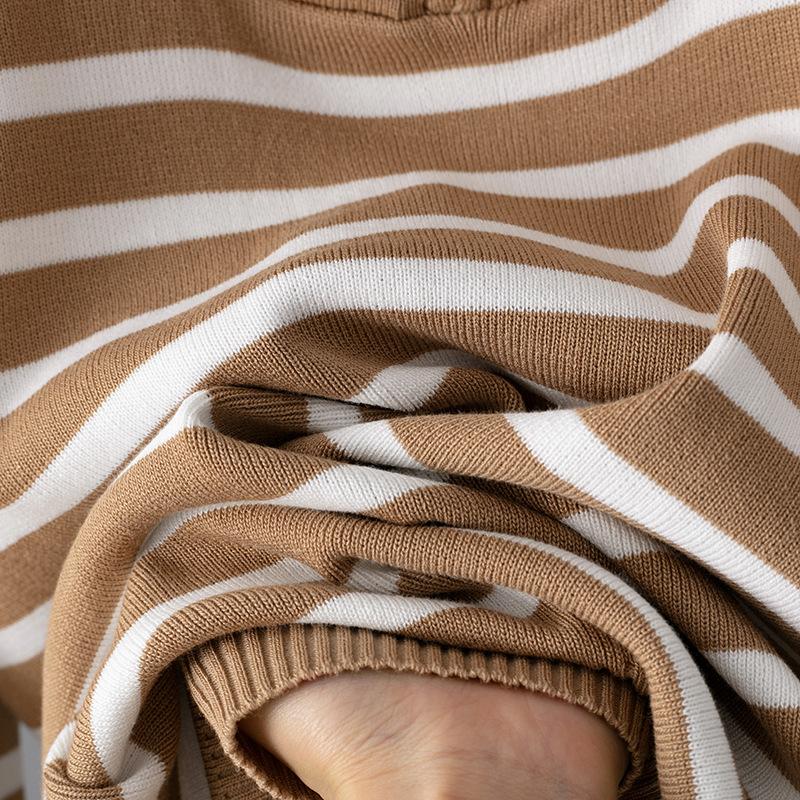 POLO Collar Striped Sweater Set Women's Autumn and Winter Loose Fashion Casual Knitting Two-piece Set