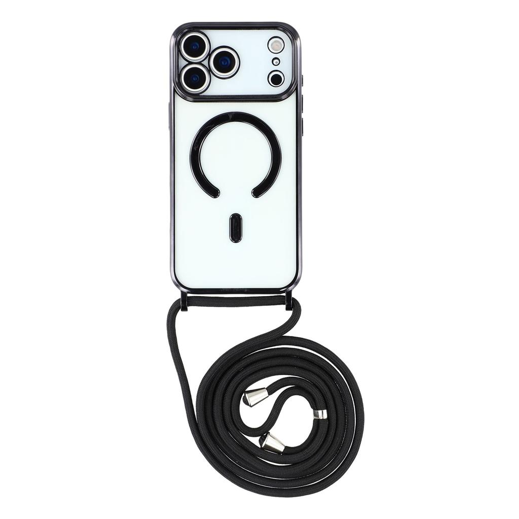 For iPhone 17 Pro Max Magnetic Case Electroplating Edge TPU Phone Cover with Shoulder Strap