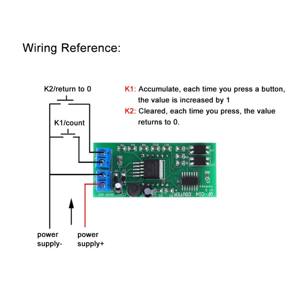 QF-C04 4-Digit Digital Counter Module with Memory Function DC4-40V Counter Module Red Light Electrical Equipment