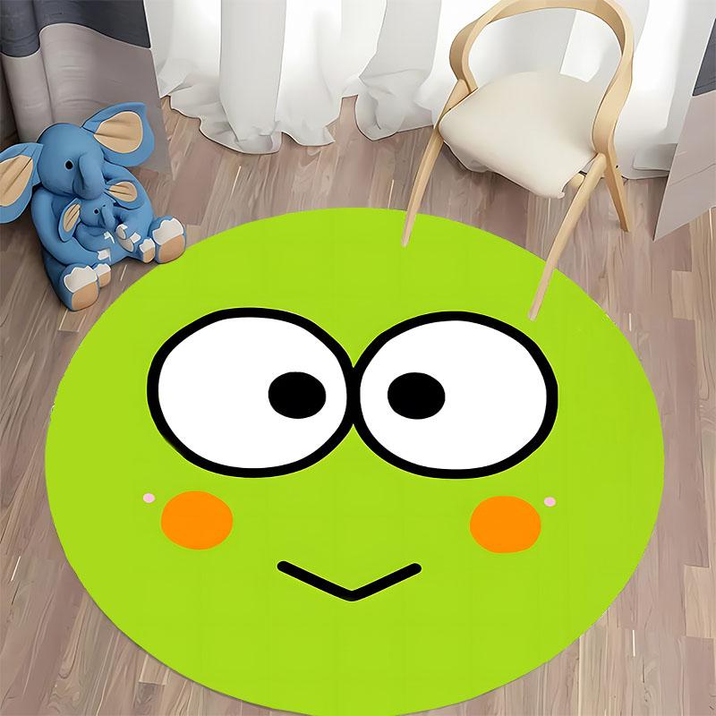 Playful Green Cartoon Face Round Rug for Kids' Room round carpet for home sofa bedroom, gift