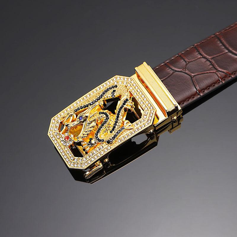 Cinto masculino de couro fivela automática primeira camada couro de vaca doze zodíaco botão cabeça crocodilo padrão cinto masculino