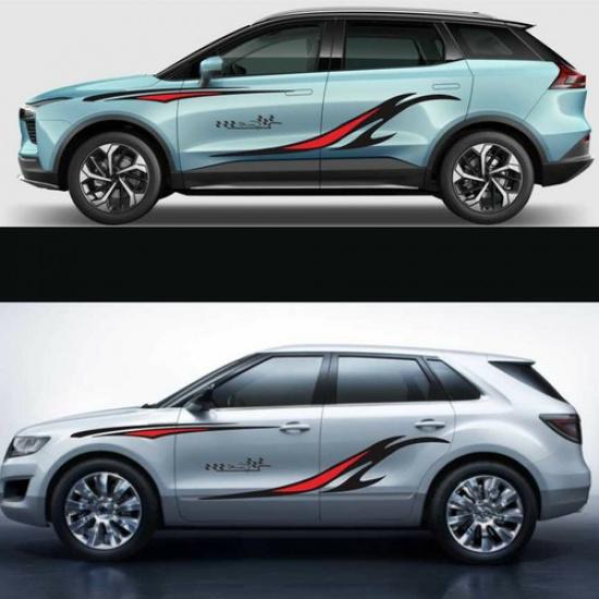 Car Decor Side Body Stickers Stripes Graphics Decal Vinyl Decoration Black/Red