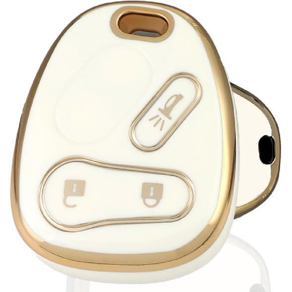 

Key Fob Cover fit for Chevy 1500 Tahoe Silverado 2500 Equinox GMC Sierra Envoy Saturn DeVille for Cadillac Escalade 2002-2007 TPU Key Case Cover 3 Buttons White